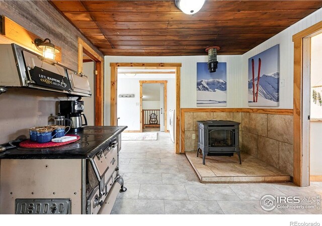 181 County Road 874, Tabernash, CO 80478 - kitchen with wooden ceiling and a wood stove