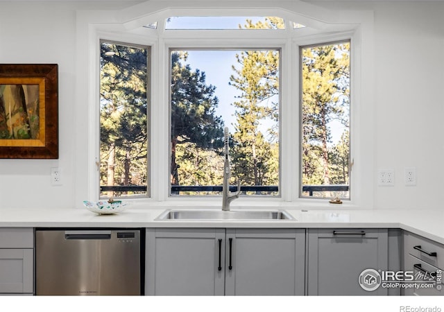 37 Wagner Cir, Boulder, CO 80304 - kitchen featuring dishwasher, gray cabinets, and healthy amount of natural light