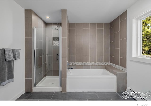 37 Wagner Cir, Boulder, CO 80304 - bathroom with a shower stall, tile patterned flooring, and a bath