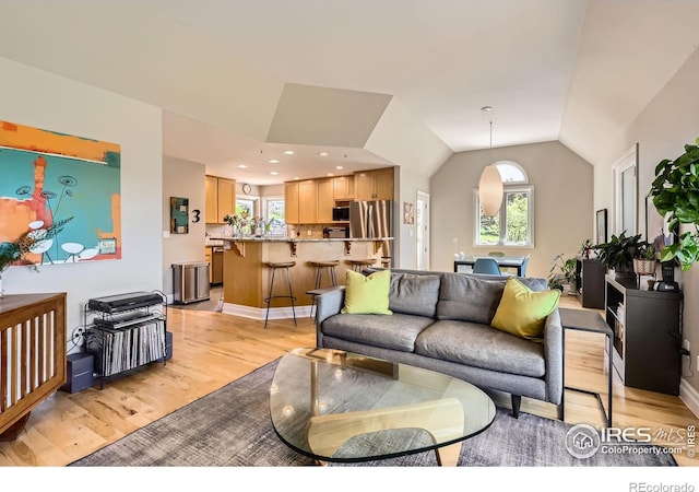 4815 Sugarloaf Rd, Boulder, CO 80302 - living room with light wood finished floors and lofted ceiling