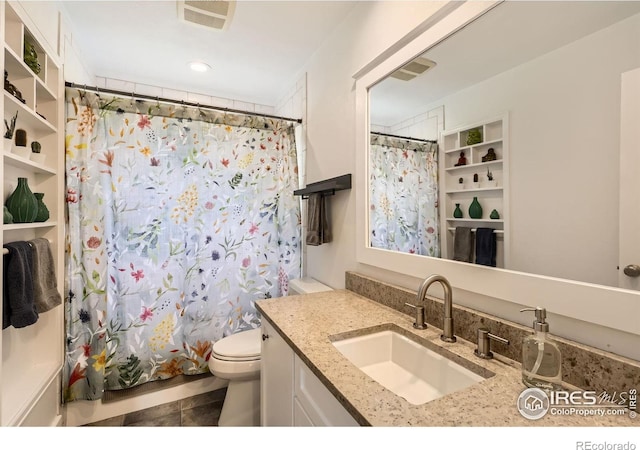 4815 Sugarloaf Rd, Boulder, CO 80302 - bathroom with vanity, a shower with shower curtain, and tile patterned flooring