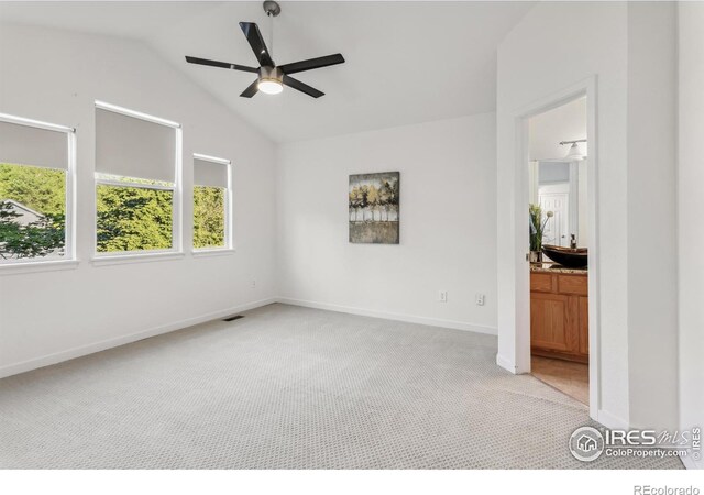1993 S Fork Dr, Lafayette, CO 80026 - unfurnished room with light colored carpet, ceiling fan, and lofted ceiling