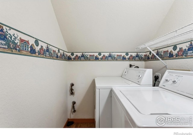 1993 S Fork Dr, Lafayette, CO 80026 - laundry area with separate washer and dryer and wood finished floors
