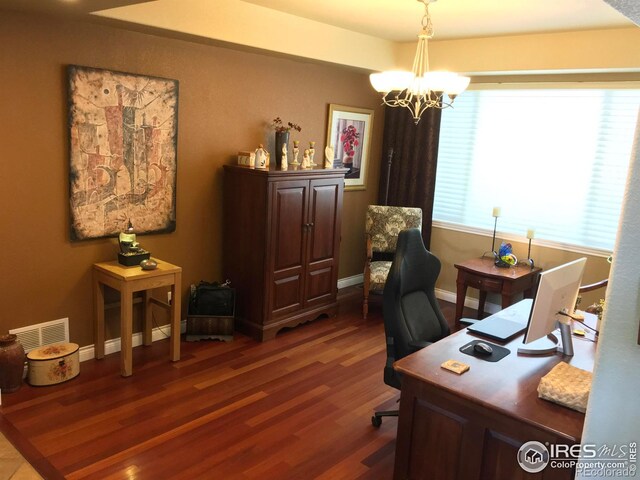 1402 Westfield Dr, Fort Collins, CO 80526 - office with a chandelier and wood finished floors
