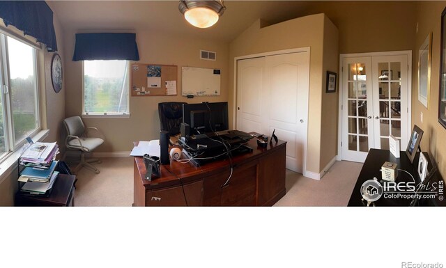 1402 Westfield Dr, Fort Collins, CO 80526 - carpeted office featuring french doors and vaulted ceiling