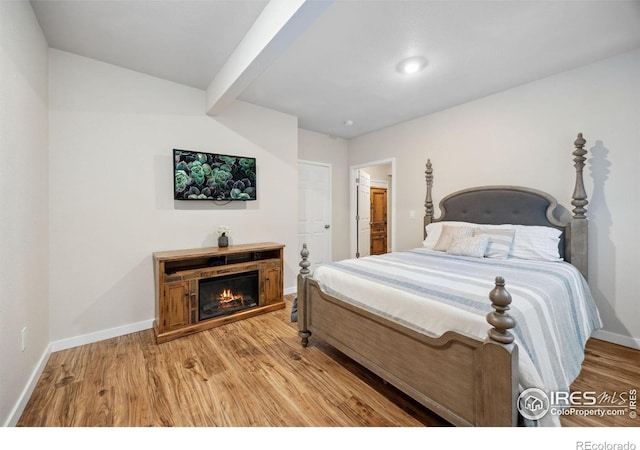 660 Cimarron Trl, Ault, CO 80610 - bedroom with light wood-style flooring and a glass covered fireplace