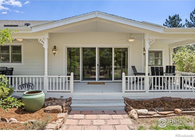 4223 Eldorado Springs Dr, Boulder, CO 80303 - doorway to property featuring covered porch and ceiling fan
