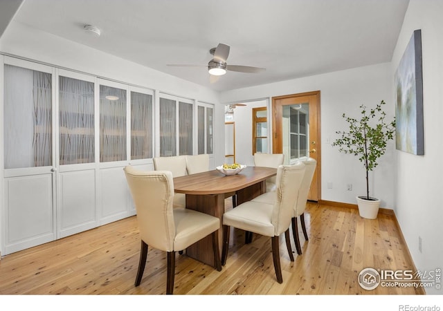 4223 Eldorado Springs Dr, Boulder, CO 80303 - dining room featuring light wood-style flooring and a ceiling fan