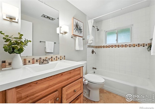 775 Pleasant St, Boulder, CO 80302 - bathroom featuring vanity, bathing tub / shower combination, tile patterned floors, and tasteful backsplash