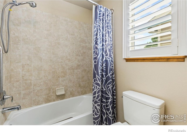 1613 Alpine Ave, Berthoud, CO 80513 - bathroom with shower / bathtub combination with curtain and toilet