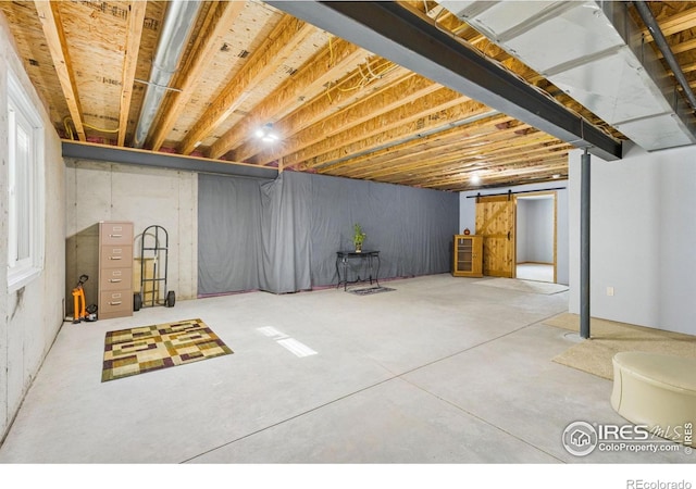 1613 Alpine Ave, Berthoud, CO 80513 - unfinished below grade area featuring a barn door