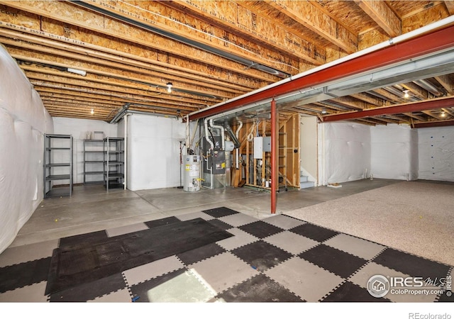 5127 Exploration Ln, Fort Collins, CO 80528 - unfinished basement with gas water heater, heating unit, and stairway