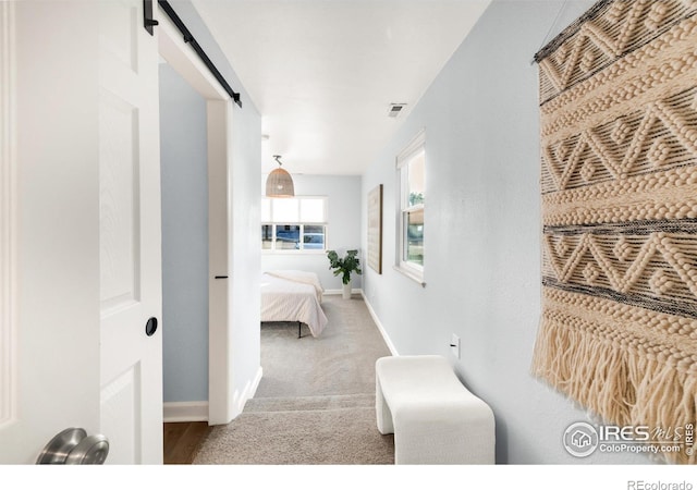 4240 Harlan St, Wheat Ridge, CO 80033 - hallway featuring a barn door and carpet