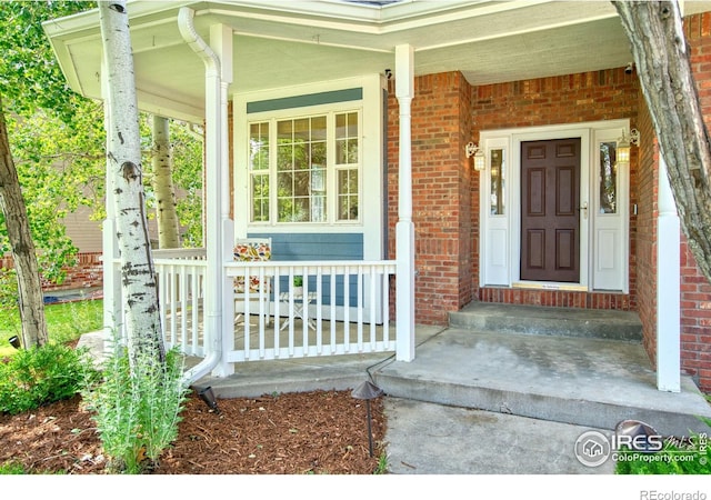 2408 Eagleview Cir, Longmont, CO 80504 - view of exterior entry featuring a porch and brick siding