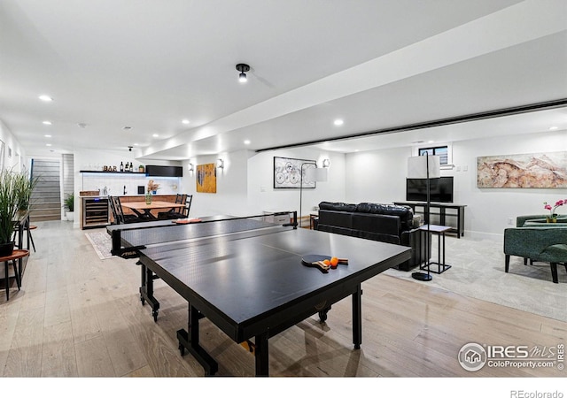 3275 19th St, Boulder, CO 80304 - recreation room with light wood-style floors, beverage cooler, and recessed lighting