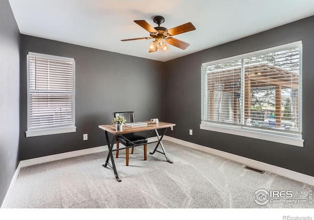 1405 Clover Creek Dr, Longmont, CO 80503 - office featuring carpet flooring and a ceiling fan