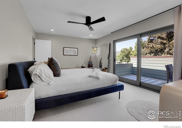 3470 16th St, Boulder, CO 80304 - bedroom featuring access to outside, carpet floors, recessed lighting, and ceiling fan