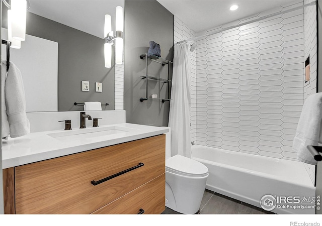 3470 16th St, Boulder, CO 80304 - full bathroom featuring vanity, shower / bath combination with curtain, tile patterned floors, and recessed lighting