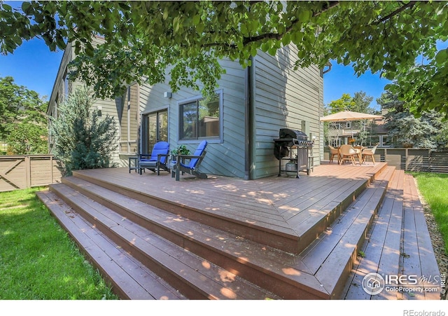 3470 16th St, Boulder, CO 80304 - wooden terrace featuring outdoor dining space and area for grilling