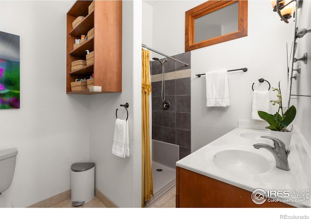 108 Lonestar Rd, Lyons, CO 80540 - full bathroom featuring a stall shower, double vanity, and tile patterned floors