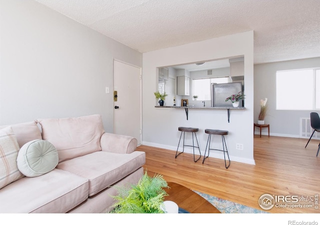 1100 Colorado Blvd Unit 305, Denver, CO 80206 - living area with light wood-style flooring, plenty of natural light, and a textured ceiling
