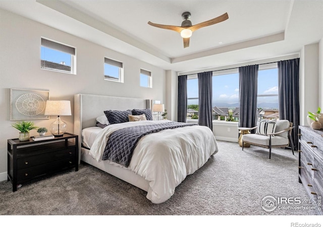 3315 Heron Lakes Pkwy, Berthoud, CO 80513 - carpeted bedroom with a raised ceiling and a ceiling fan