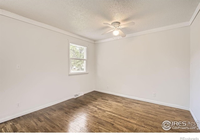 4331 Page Pl, Loveland, CO 80537 - spare room with a textured ceiling, a ceiling fan, wood finished floors, and ornamental molding