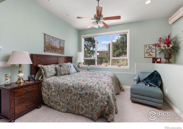 6183 Red Hill Rd, Boulder, CO 80302 - bedroom with light carpet, an AC wall unit, ceiling fan, and recessed lighting