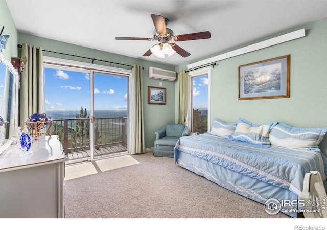 6183 Red Hill Rd, Boulder, CO 80302 - bedroom featuring a wall unit AC, access to outside, carpet, and ceiling fan