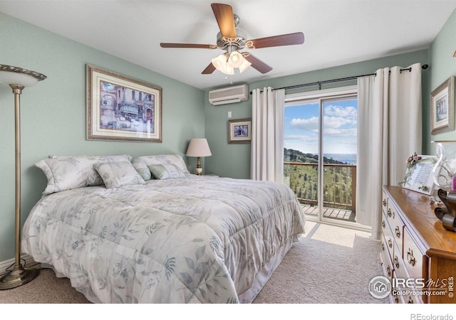 6183 Red Hill Rd, Boulder, CO 80302 - bedroom with carpet, access to exterior, a wall mounted AC, and ceiling fan