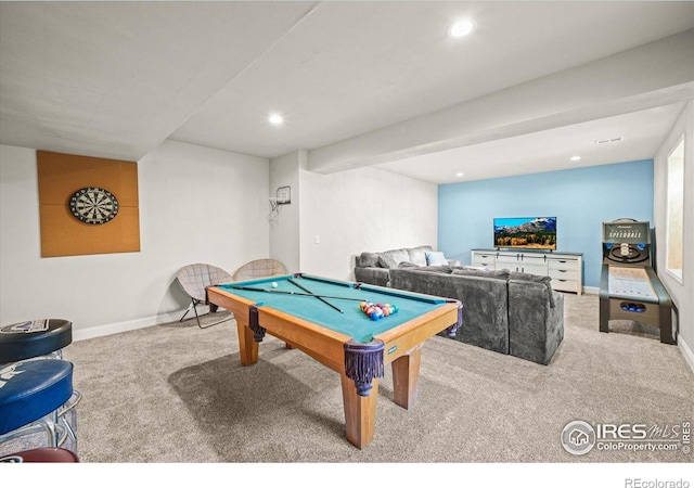 437 Buckskin Rd, Berthoud, CO 80513 - rec room featuring carpet floors, pool table, and recessed lighting