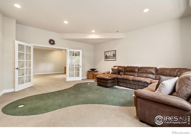 4926 Saint Andrews Ct, Loveland, CO 80537 - carpeted living area featuring french doors and recessed lighting