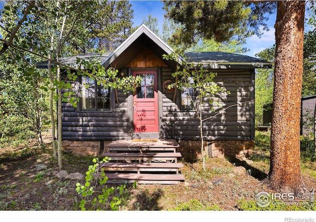11614 Peak To Peak Hwy, Allenspark, CO 80510 - view of front of home featuring log veneer siding