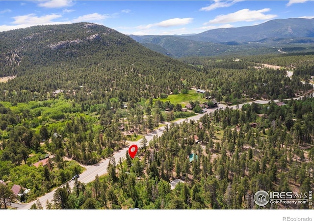 11614 Peak To Peak Hwy, Allenspark, CO 80510 - aerial view of property's location featuring a forest and a mountain backdrop