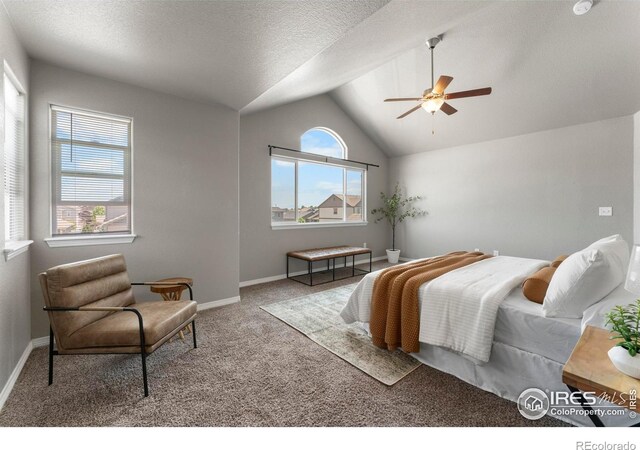 5612 Osbourne Dr, Windsor, CO 80550 - carpeted bedroom featuring lofted ceiling and ceiling fan