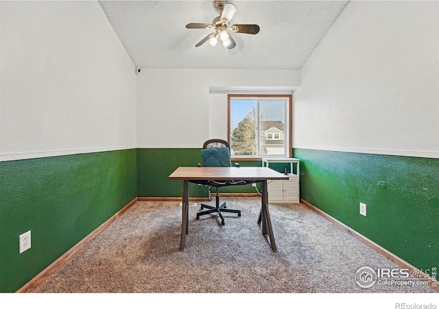 3593 S Gibralter Cir, Aurora, CO 80013 - carpeted office featuring a ceiling fan, a textured wall, and a textured ceiling
