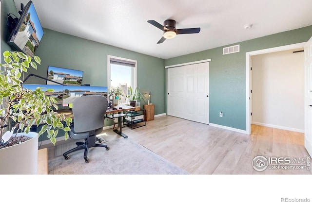 1403 Crestridge Dr, Loveland, CO 80537 - office with wood finished floors and ceiling fan