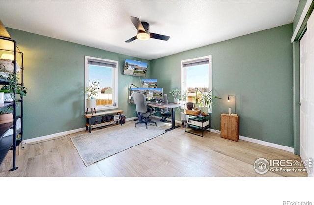 1403 Crestridge Dr, Loveland, CO 80537 - office space with plenty of natural light, wood finished floors, and a ceiling fan