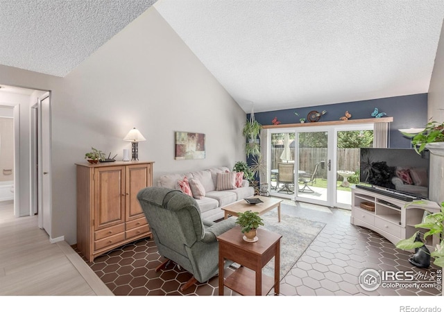 2707 W Stuart St, Fort Collins, CO 80526 - living room featuring a textured ceiling and vaulted ceiling