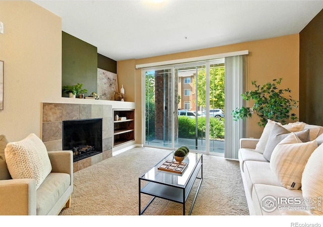 2450 Windrow Dr Unit E106, Fort Collins, CO 80525 - carpeted living room featuring a fireplace