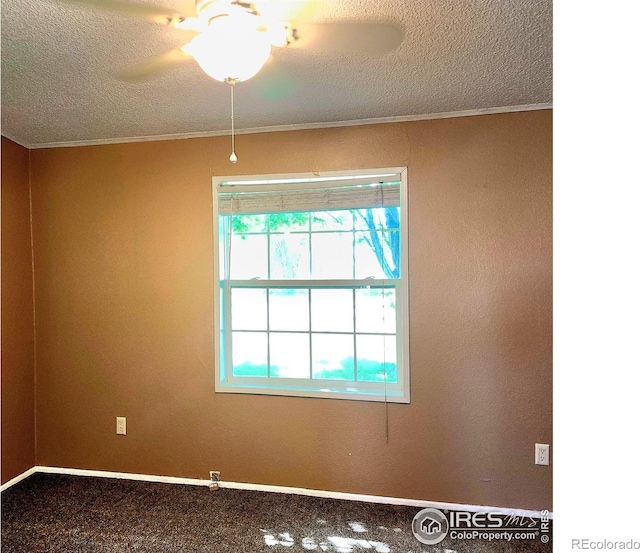 18082 County Road 25, Brush, CO 80723 - carpeted empty room with a textured ceiling, crown molding, and ceiling fan