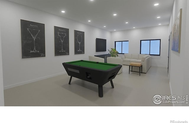 848 Trail Ridge Dr, Louisville, CO 80027 - playroom with finished concrete flooring, billiards, and recessed lighting