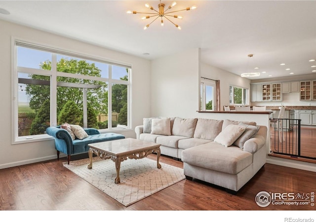 345 Onyx Way, Superior, CO 80027 - living area with a chandelier, dark wood-style flooring, and recessed lighting