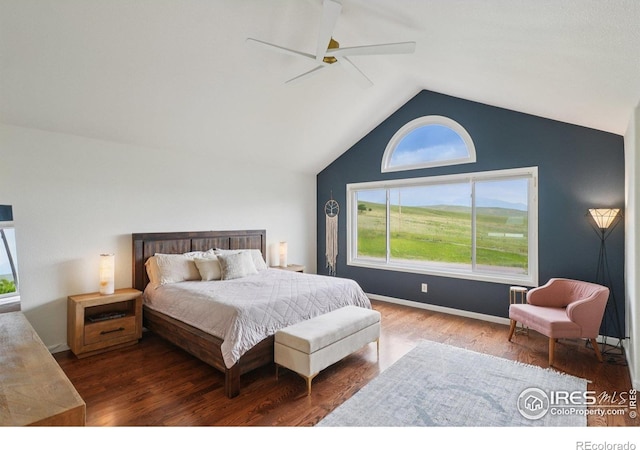 345 Onyx Way, Superior, CO 80027 - bedroom featuring vaulted ceiling, wood finished floors, and ceiling fan