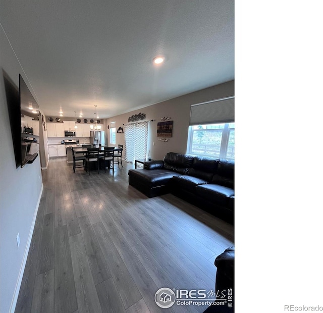 117 N 66th Ave, Greeley, CO 80634 - living room featuring plenty of natural light, dark wood finished floors, and recessed lighting