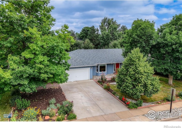 419 Centennial Dr, Louisville, CO 80027 - view of front of house featuring roof with shingles, an attached garage, and concrete driveway