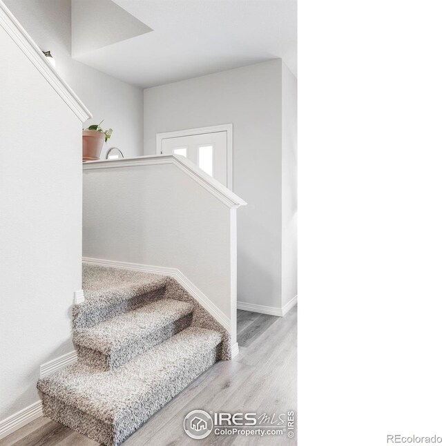 897 Winding Brook Dr, Berthoud, CO 80513 - staircase featuring wood finished floors and baseboards