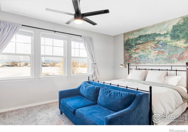 897 Winding Brook Dr, Berthoud, CO 80513 - carpeted bedroom with multiple windows and a ceiling fan