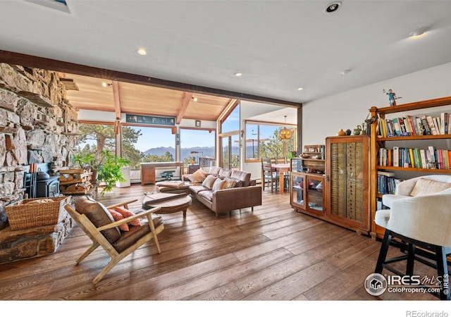 311 Sky Trail Rd, Boulder, CO 80302 - living room with hardwood / wood-style flooring and a mountain view