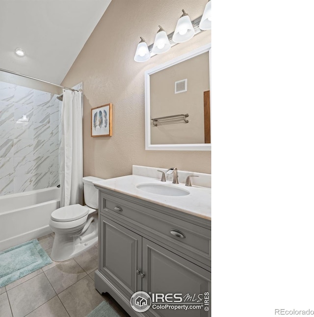 311 Sky Trail Rd, Boulder, CO 80302 - bathroom featuring vanity, shower / tub combo with curtain, and tile patterned flooring